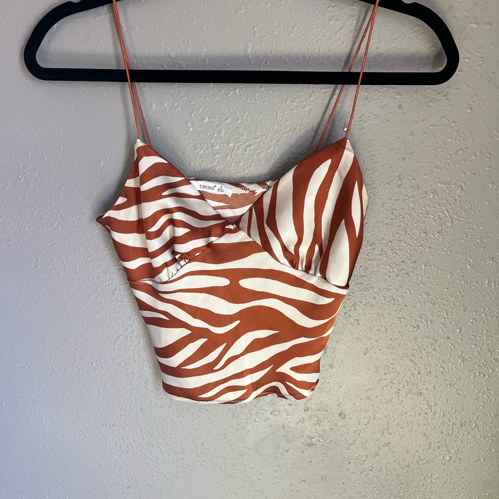 Timing Burnt Orange and White Zebra Print Camisole